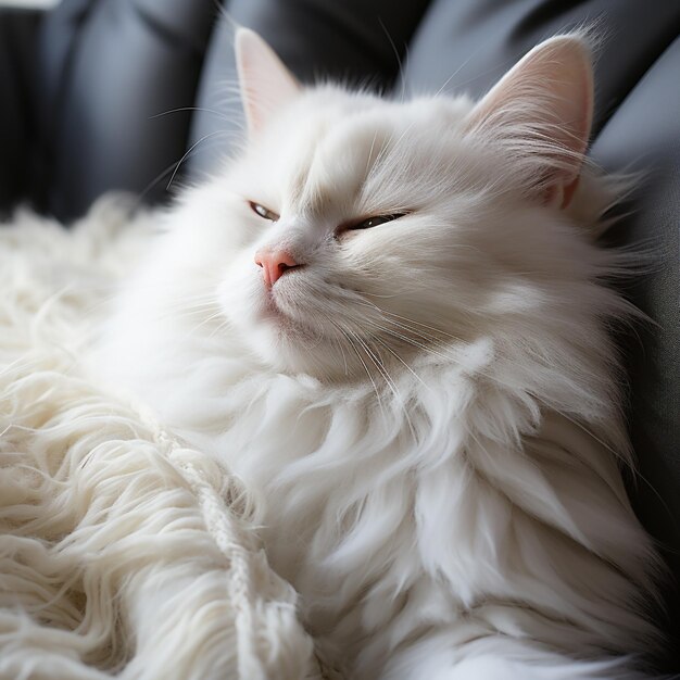 gato blanco descansando en el sofá contra el fondo