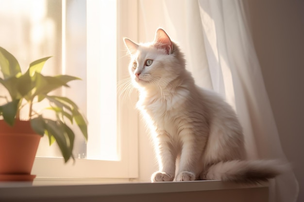 Gato blanco y esponjoso con ojos azules