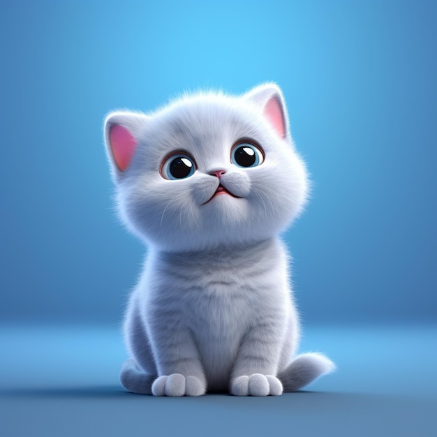 un gato blanco con un fondo azul con un fondo azul