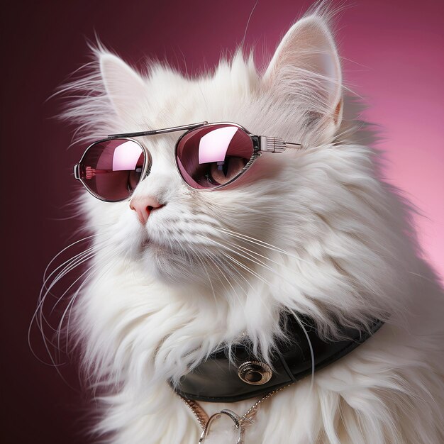 un gato blanco con gafas de sol de colores