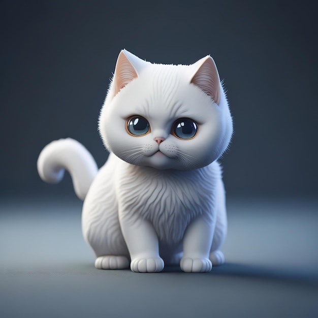 Un gato blanco con grandes ojos azules se sienta en un fondo limpio