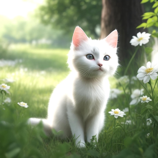 Gato blanco y lindo en un parque natural