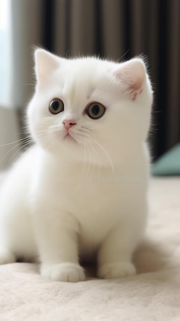 Foto un gato blanco con nariz verde se sienta en una alfombra.