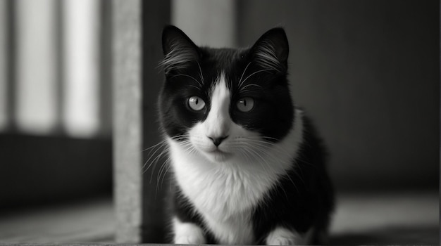 un gato blanco y negro con una cara blanca y una cara negra y blanca