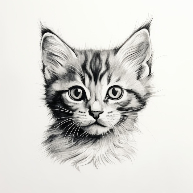 Gato blanco y negro dibujando una ilustración hiperrealista de animales