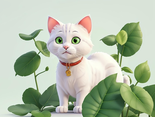 Gato blanco y negro con ojos verdes AI generativa