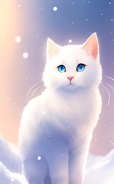 Un gato blanco con ojos azules se sienta sobre un fondo rosa