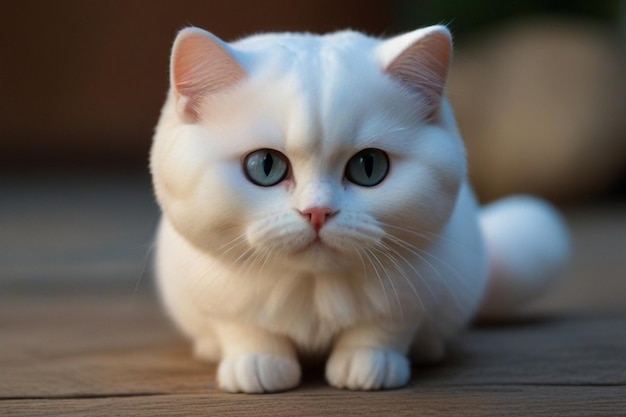 un gato blanco con ojos verdes y una nariz rosa