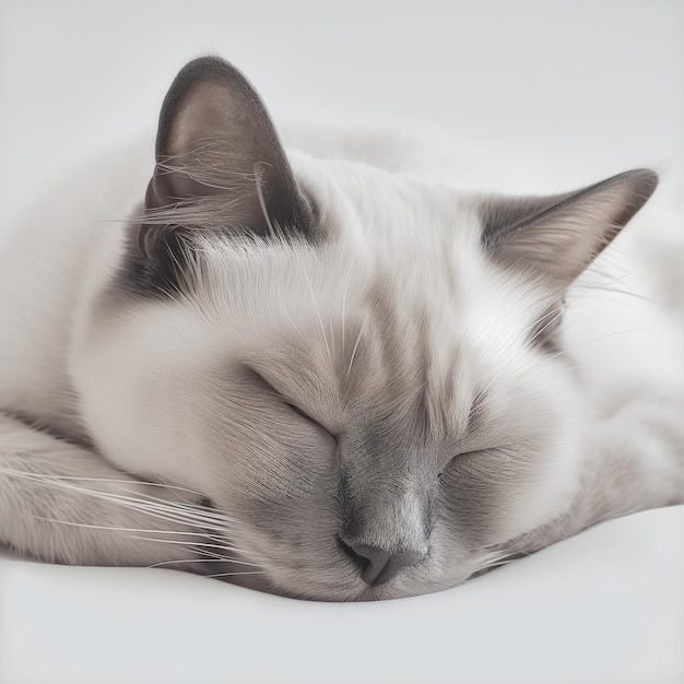 Un gato blanco sereno durmiendo pacíficamente en una cama acogedora Un gato blanco durmiendo encima de una cama