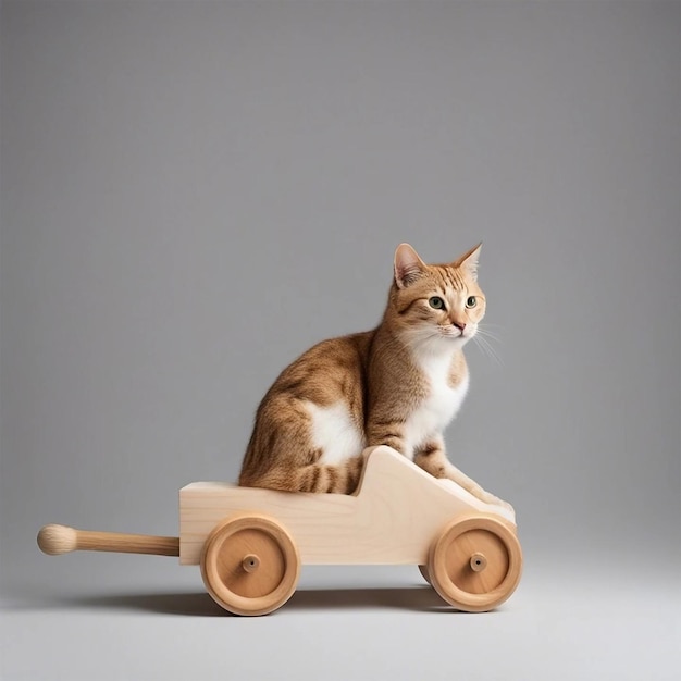 Un gato blanco sobre un juguete para niños generado con IA.