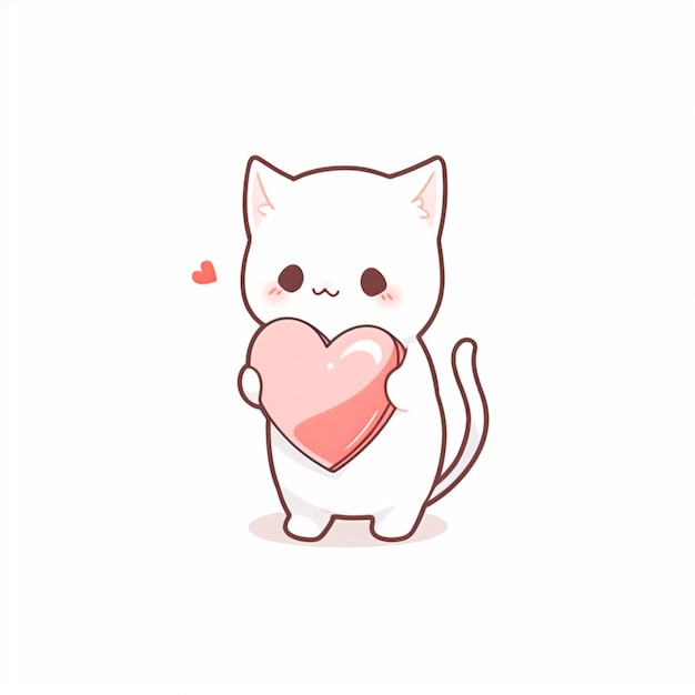 Un gato blanco sosteniendo un corazón.