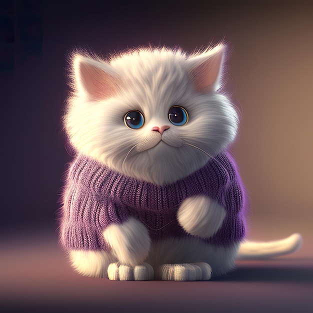 Un gato blanco con un suéter morado Imagen generativa de IA