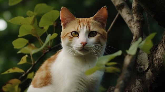 El gato Bobtail japonés explora un árbol Un vistazo a una animada aventura felina