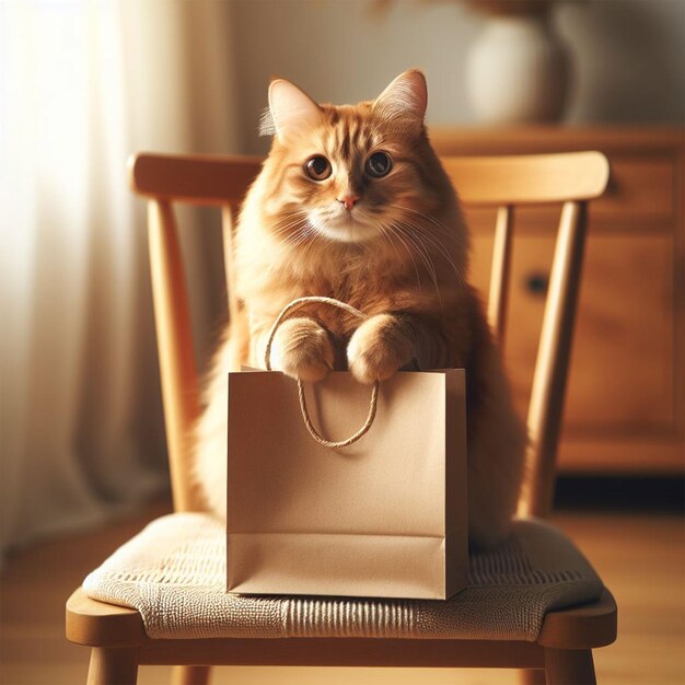 Foto gato con bolsa de compras