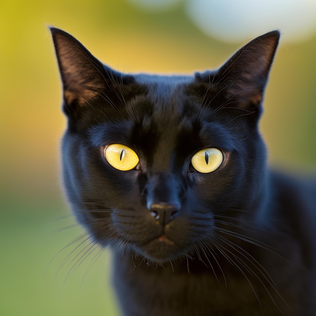 Gato bombay realista sobre un deslumbrante fondo natural al aire libre