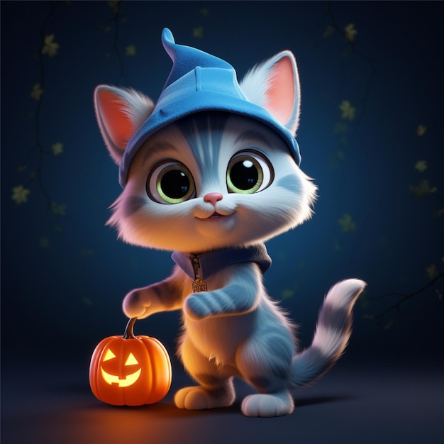 Gato bonito 3d desenho animado traje de bruxa de halloween homem 1jpg