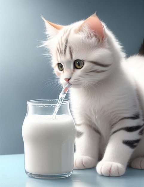 Gato bonito a beber leite.
