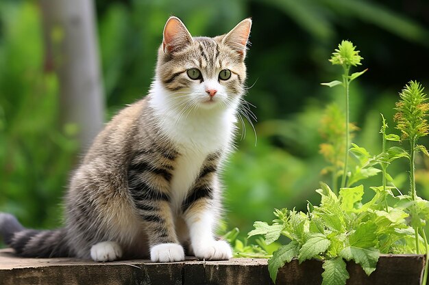 Gato bonito a caminhar na natureza.