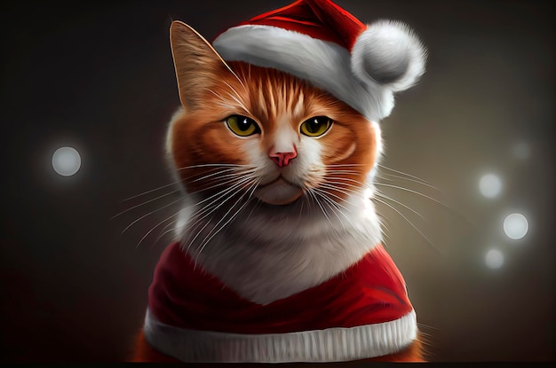 Gato bonito com chapéu de Papai Noel