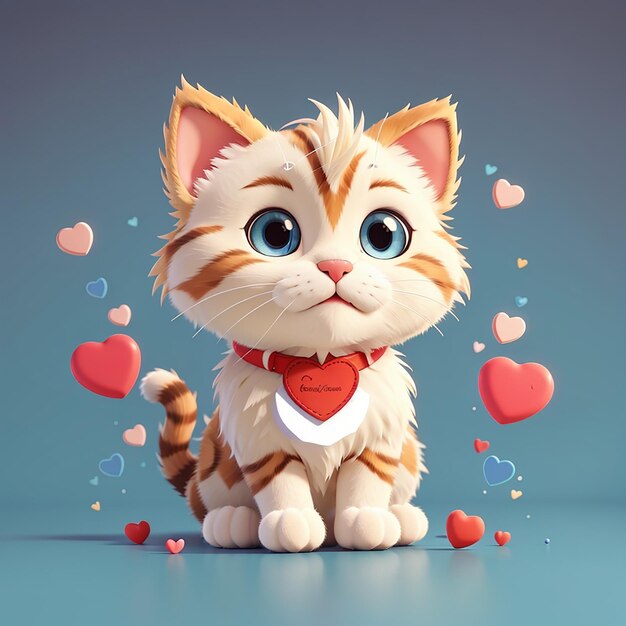 Gato bonito com coração de amor ilustração de ícone vetorial de desenho animado