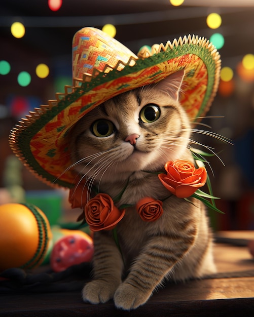 Gato bonito com fantasia festiva Cinco De Mayo