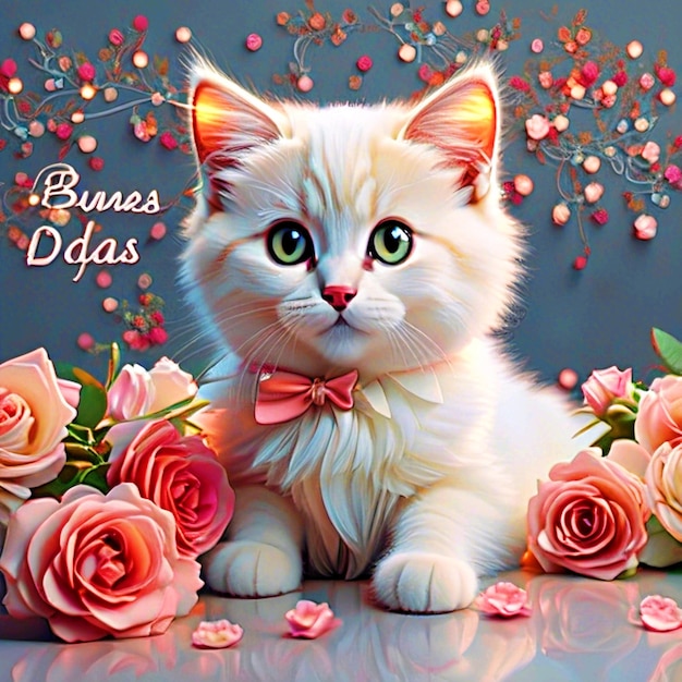 Foto gato bonito com flor.