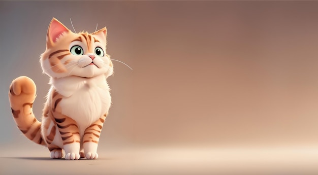 Gato bonito com olhos grandes em uma renderização 3d de fundo marrom