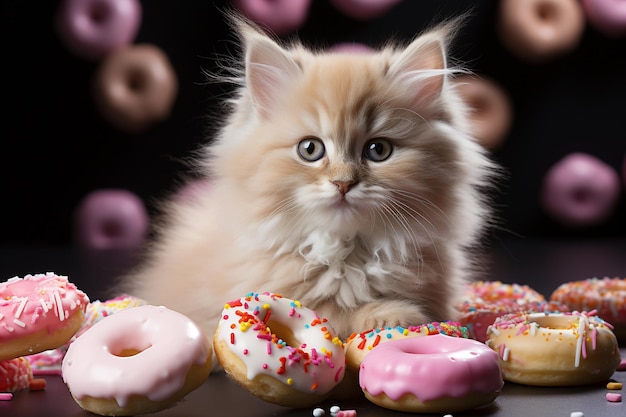 Gato bonito com um donut.