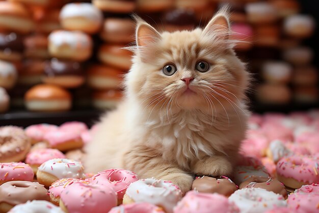 Gato bonito com um donut.