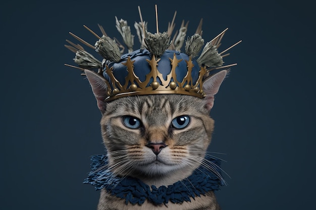 Gato bonito com uma grande coroa na cabeça IA generativa