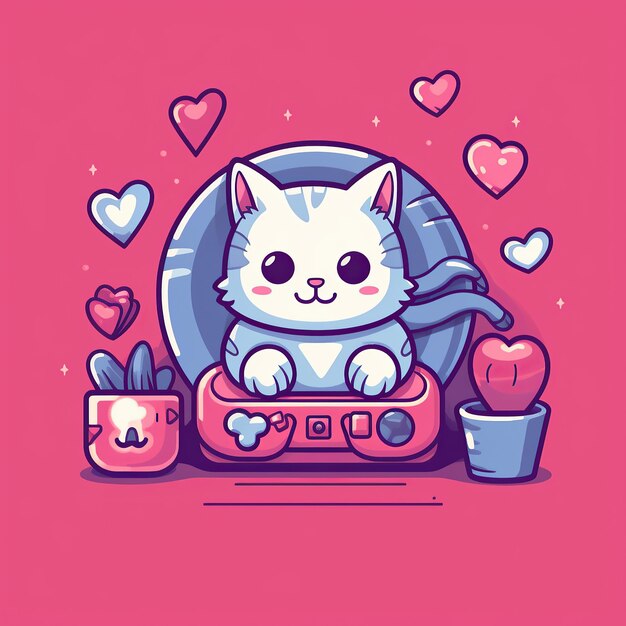 Gato bonito console de jogos cartoon vetor ilustração valentines cartoon flat design cartoon vector icon ilustração