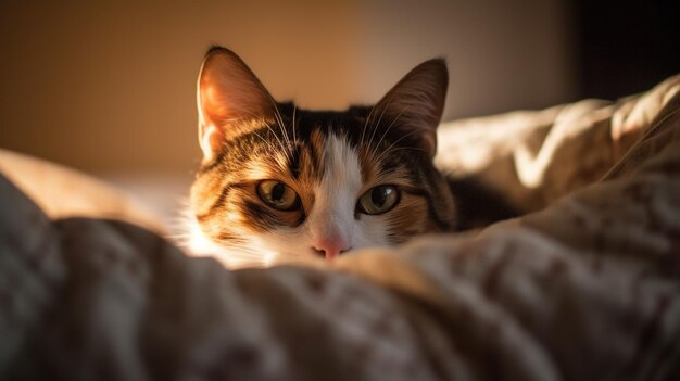 Gato bonito deitado no chão Inteligência Artificial Gerada