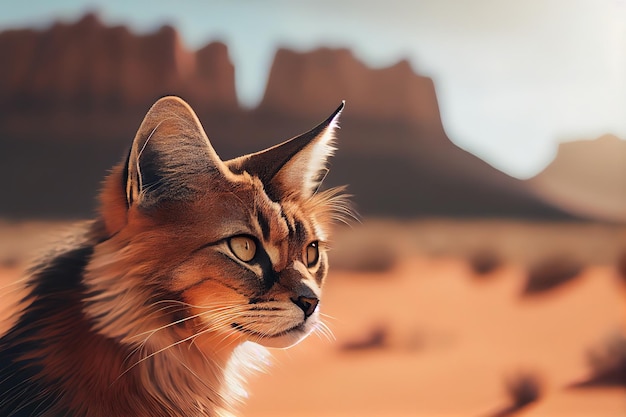 Gato bonito e bonito no deserto Generative AI