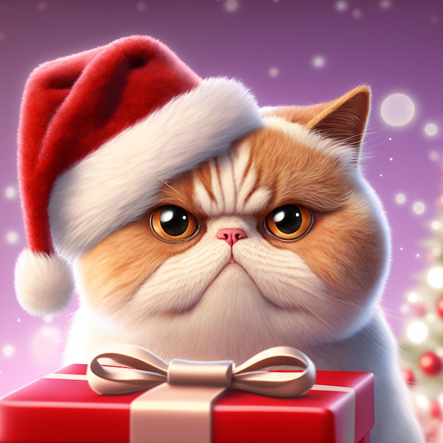 Gato bonito e decorações de natal