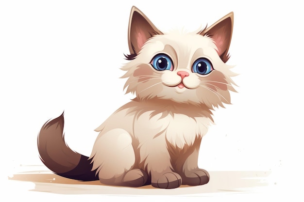 Gato bonito e feliz de desenho animado Animal está em fundo branco