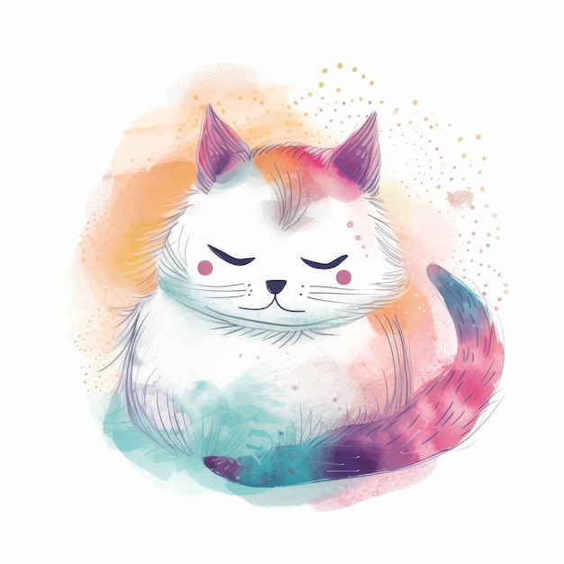 Gato bonito em aquarela Ilustração AI GenerativexA