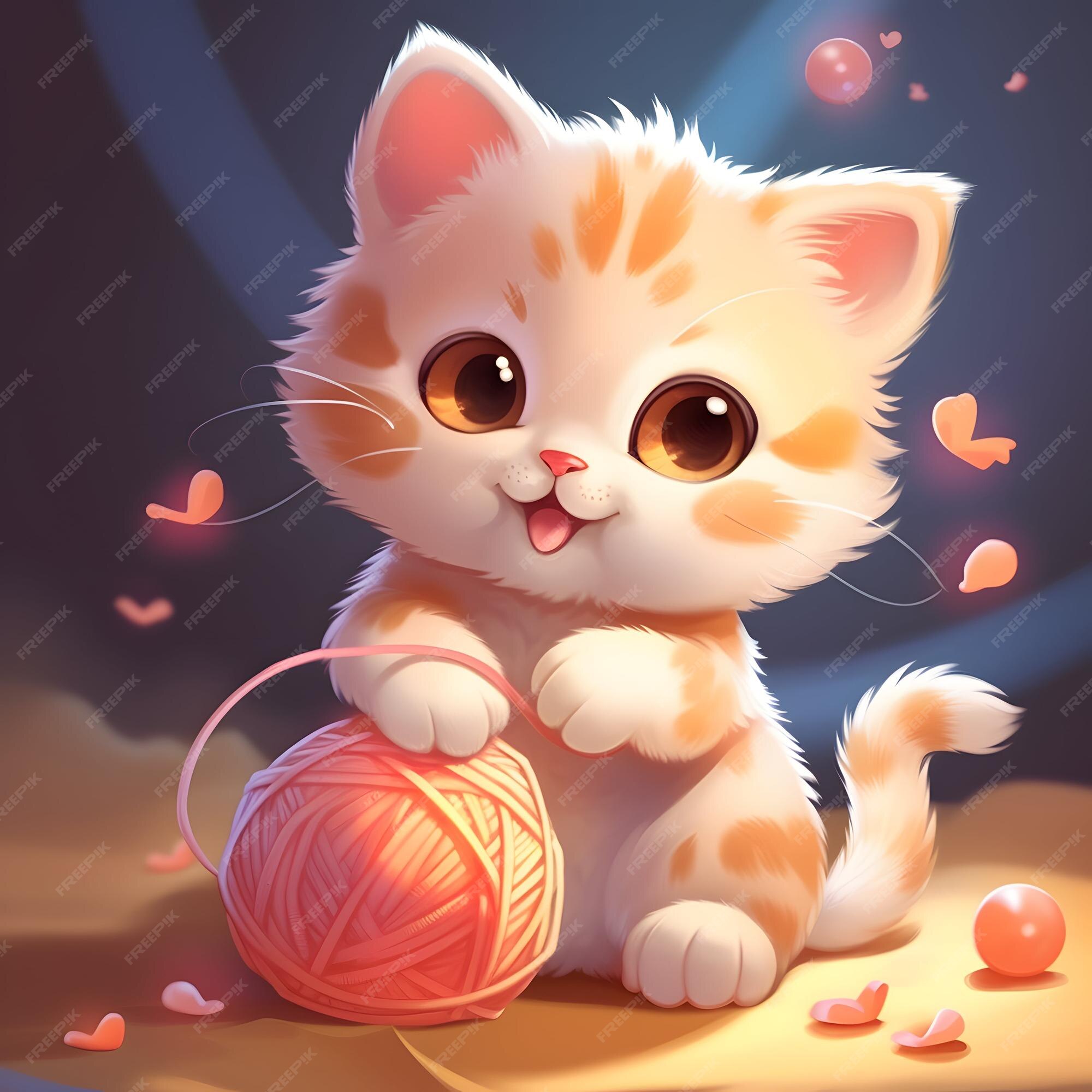 Gato Kawaii Bonito Com Bola Fio Página Para Colorir Gatinho imagem vetorial  de kristina0702© 653902586