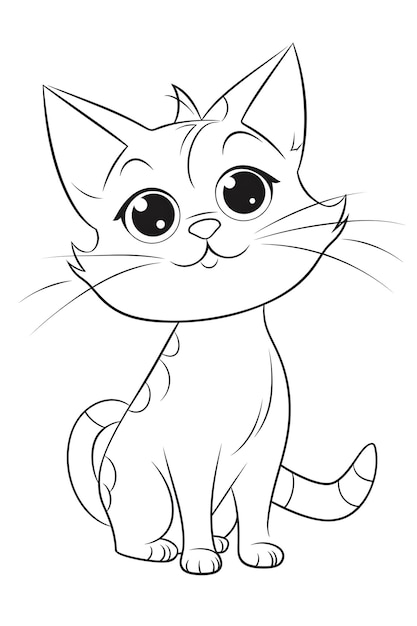 Gato bonito feliz dos desenhos animados em preto e branco 1