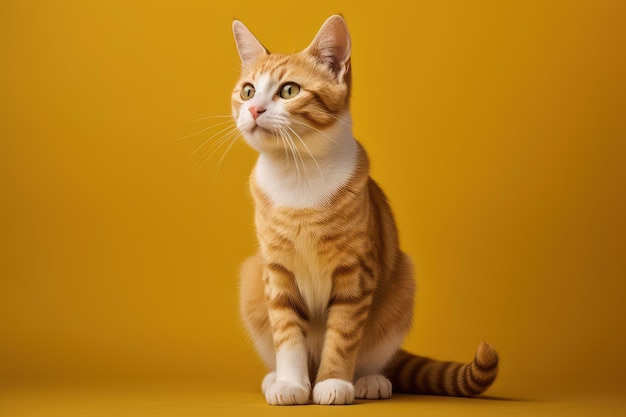 Gato bonito isolado em fundo amarelo Generative Ai