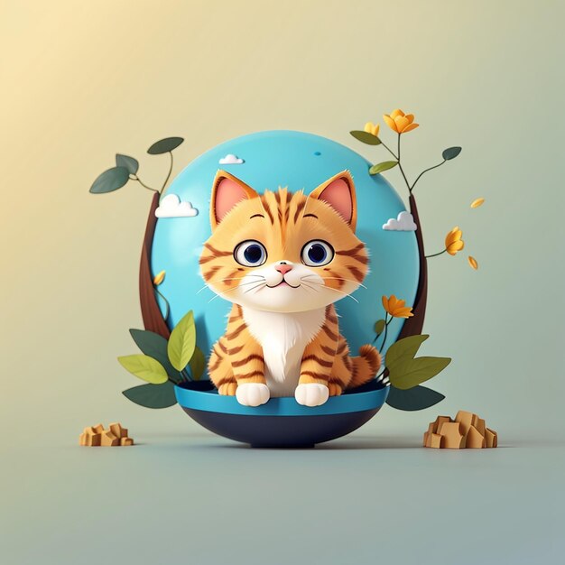 Gato bonito jogando desenho animado ícone vetorial ilustração ícone de natureza animal conceito de vetor plano isolado