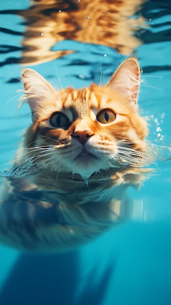 Foto gato bonito nadando na água papel de parede móvel