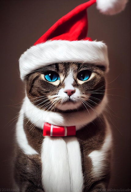 Gato bonito no chapéu de Papai Noel. Arte digital. ilustração 3D.