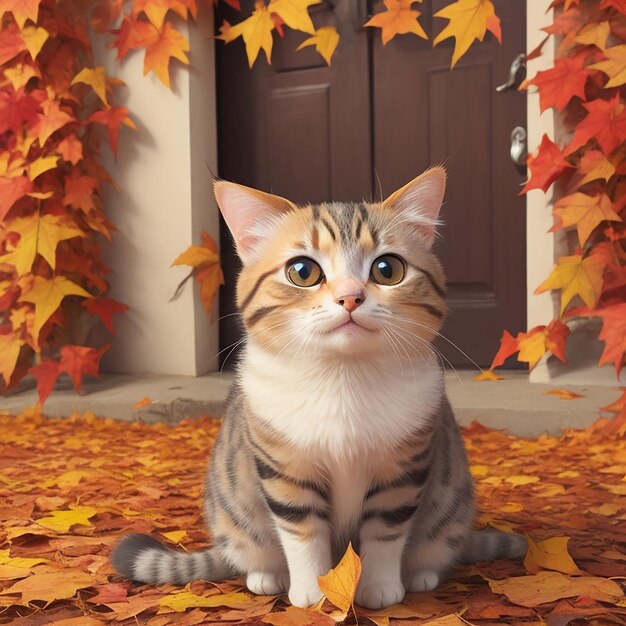 Gato bonito olhando para a câmera em um dia de outono gerado pela IA