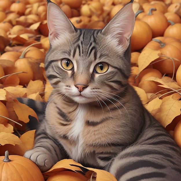 Gato bonito olhando para a câmera em um dia de outono gerado pela IA