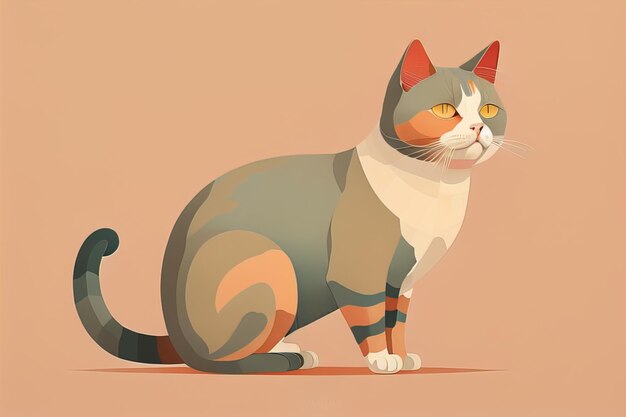 Gato bonito sentado no chão Ilustração vetorial em estilo retro