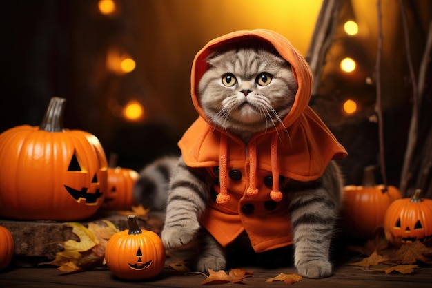 Gato bonito vestindo fantasias de halloween Festival de Halloween Generative AI