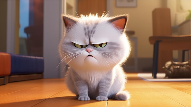 Gato branco no estilo da pixar um amante da travessura