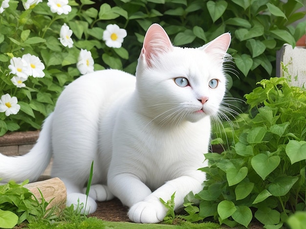 Gato branco no jardim