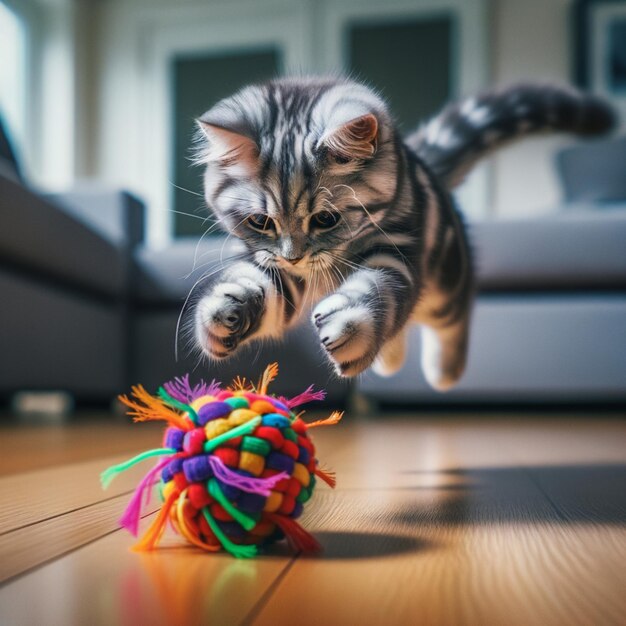 Foto gato brincando com bolas coloridas