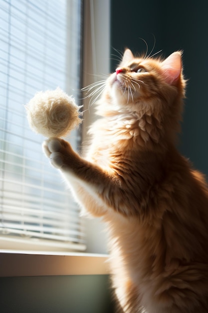 Gato brincando com uma bola de fio
